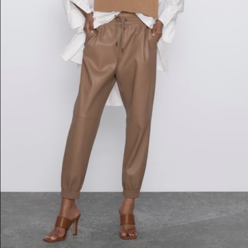 Zara Faux Leather Jogging Pants - Picture 2 of 7